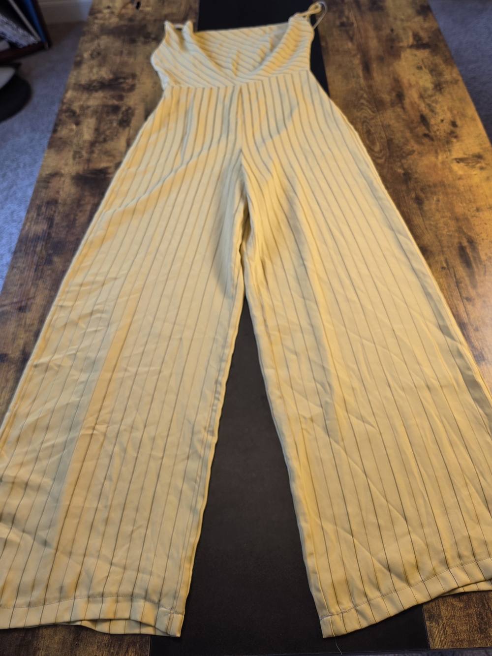 Fashion Nova Yellow Pinstripe Wide Leg Jumpsuit XS